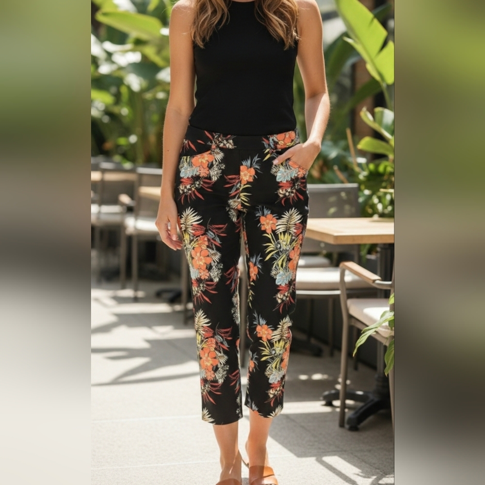 Cache Vintage Womens Tropical Floral Skinny Capri Pants 0 EUC